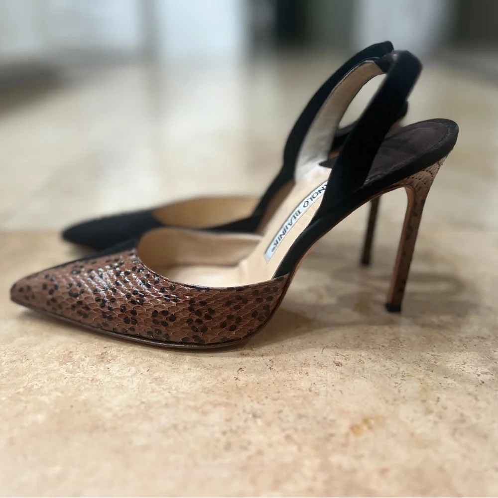 Manolo Blahnik Two-Tone Black and Brown Heels